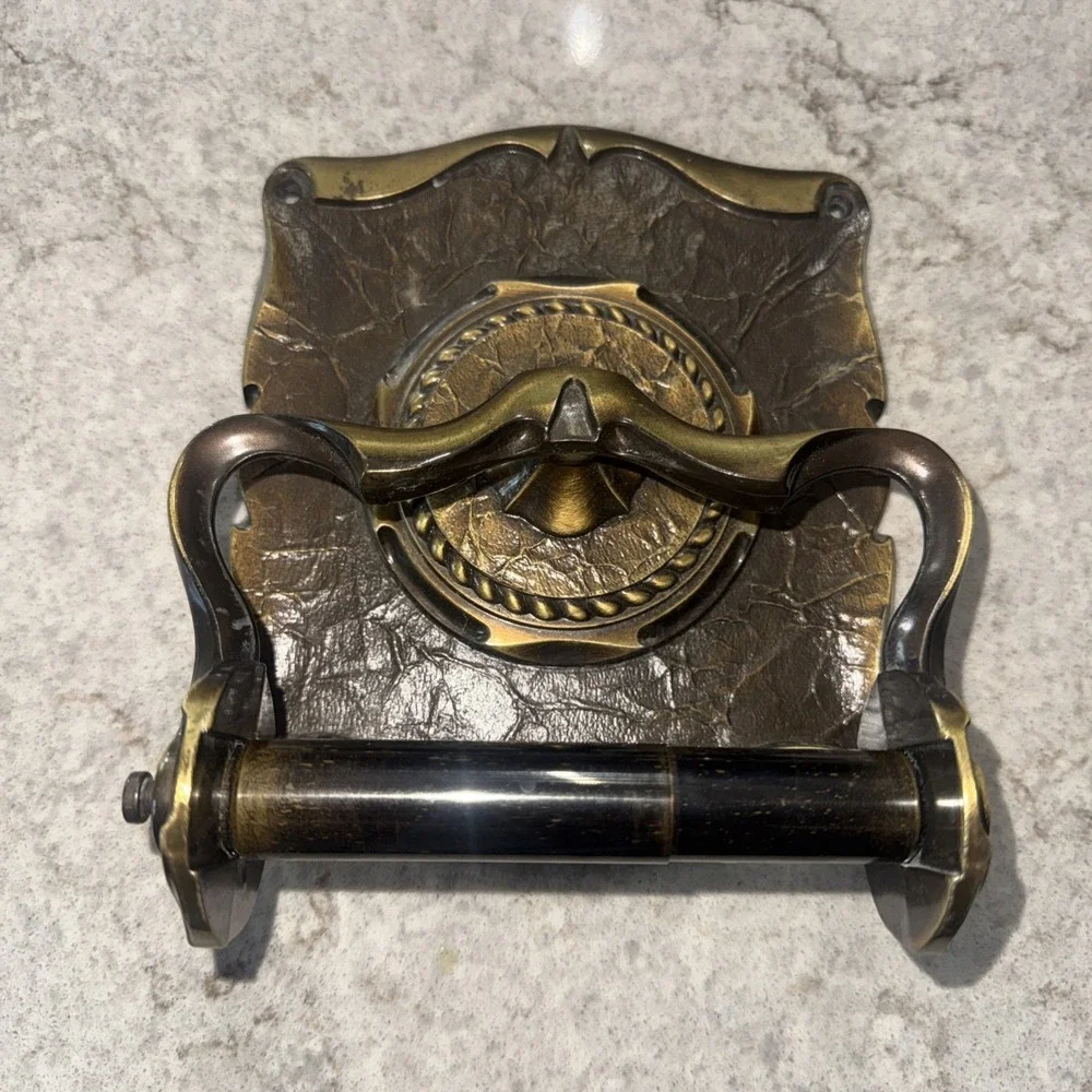 Vintage Brass Towel Bars Toilet Paper Holder Set of 3 Wall Mounted No Screws